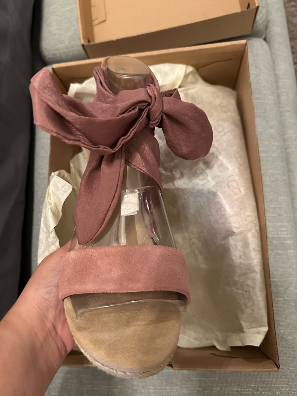 UGG Mauve Tie-Ankle Suede Espadrille Sandals